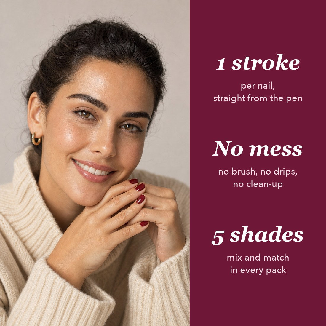 Woman wearing the Bordeaux shade